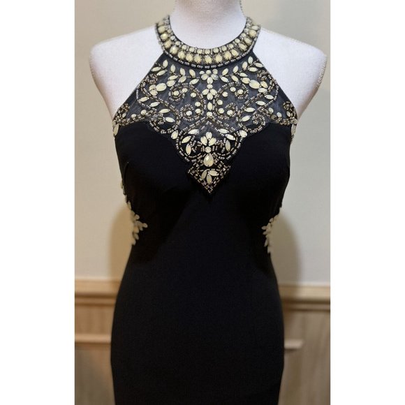 Floor Length Betsy & Adam Prom Dress ~ Black Size 2 ~ Beaded ~ Open Back - Picture 3 of 12